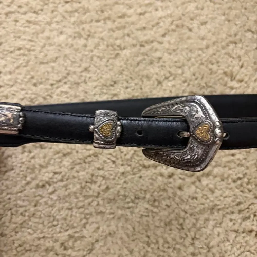 Tony Lama Black Leather Western Heart Buckle Belt Size 26